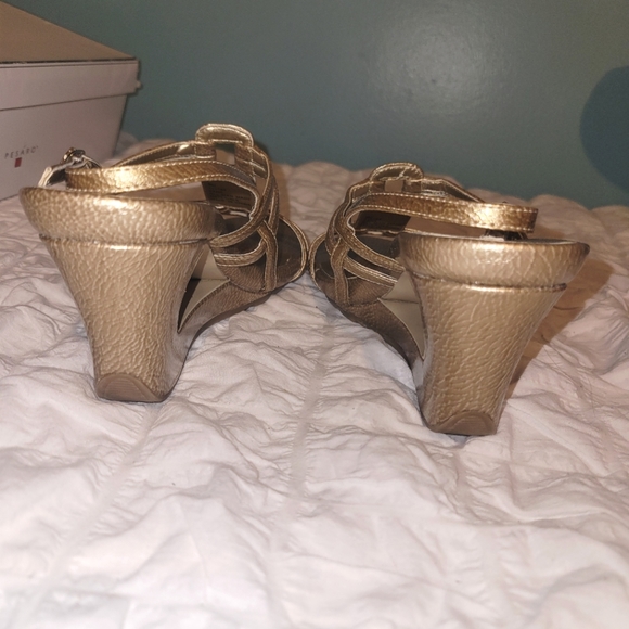 Pesaro Gold Strappy Wedge Heels 9 - Picture 8 of 10